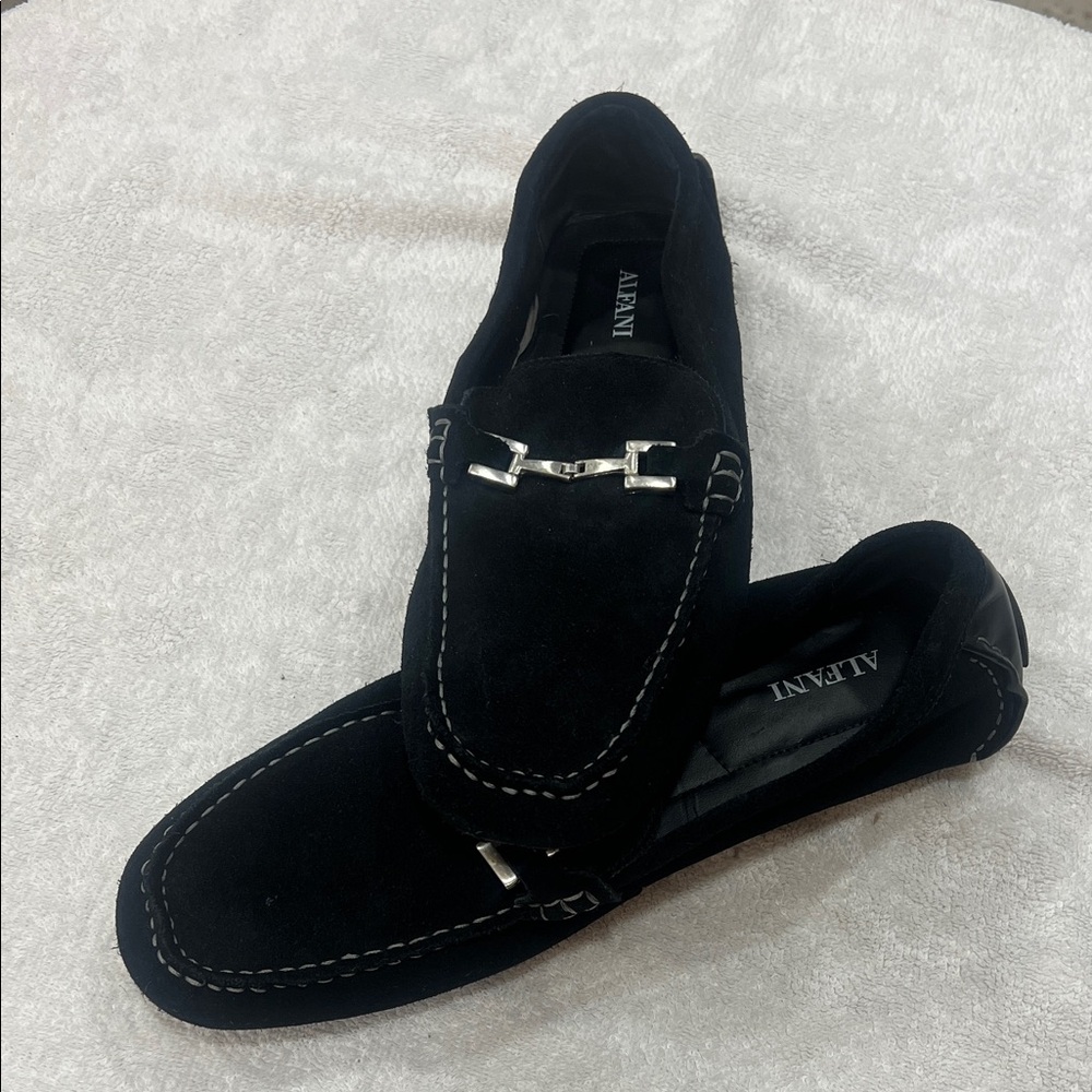 Alfani Black Suede Slip-On Loafers with Silver Bit